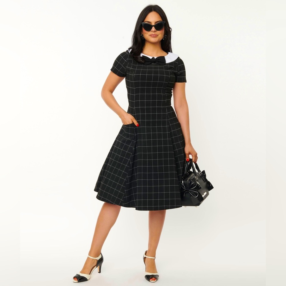 Eloise Black Windowpane Swing Dress